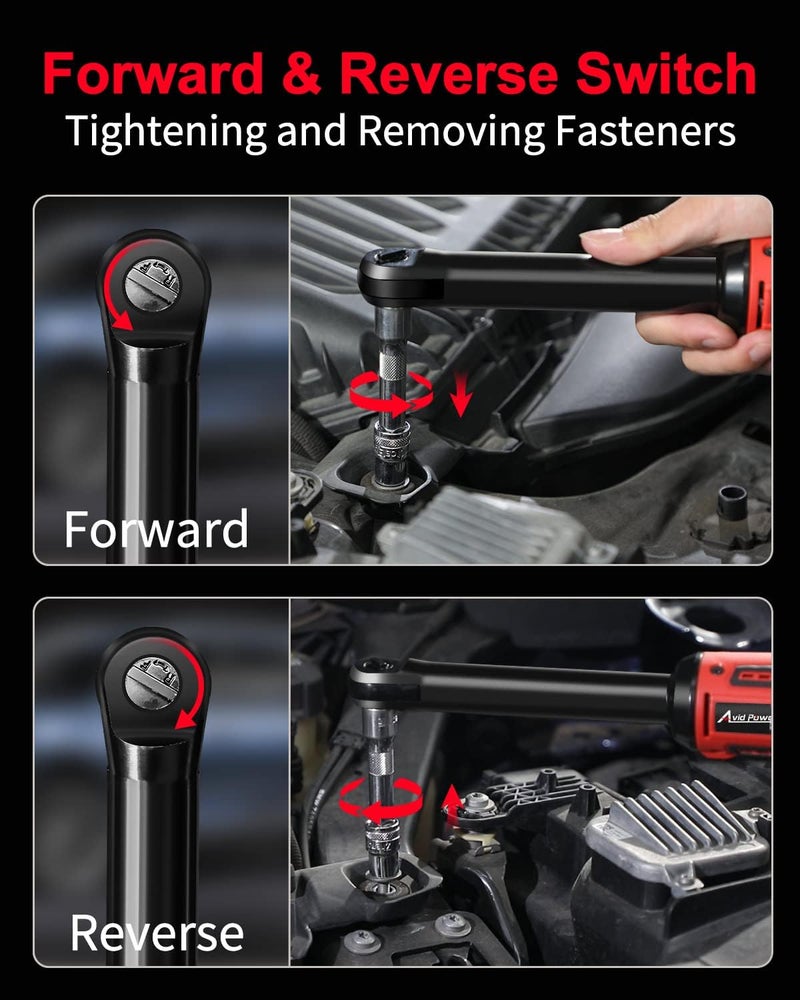 AVID POWER 3/8" Extended Cordless Electric Ratchet Wrench, 60N.m(44.2 Ft-lbs) 12V Power Ratchet Wrench Kit, Variable Speed Trigger, 10 Sockets & 2.0Ah Li-Ion Battery - Image 4